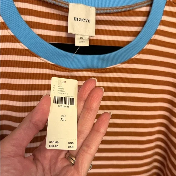 Maeve brown & White Striped Tee with Blue Trim - Picture 4 of 8